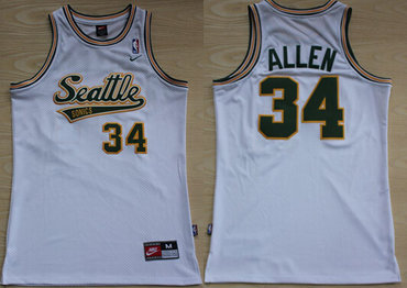 Men's Seattle Supersonics #34 Ray Allen White AU Soul Swingman Jersey