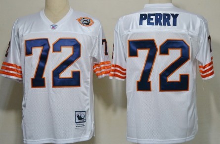 Chicago Bears #72 William Perry White Throwback With Bear Patch Jersey 