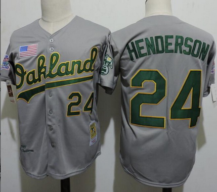 Men's Oakland Athletics #24 Rickey Henderson Gray Road 1989 Throwback Collection Baseball Jersey