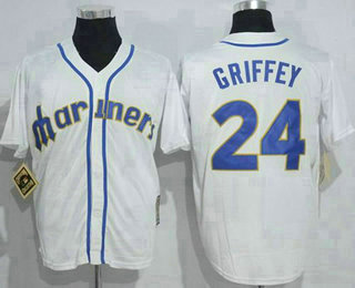 Men's Seattle Mariners #24 Ken Griffey White Throwback Stitched MLB Jersey