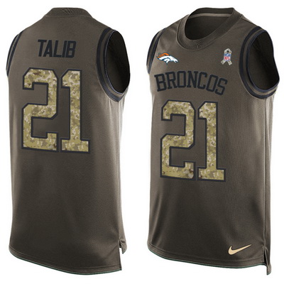 Men's Denver Broncos #21 Aqib Talib Olive Green Salute To Service Hot Pressing Player Name & Number Nike NFL Tank Top Jersey