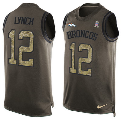 Men's Denver Broncos #12 Paxton Lynch Olive Green Salute To Service Hot Pressing Player Name & Number Nike NFL Tank Top Jersey