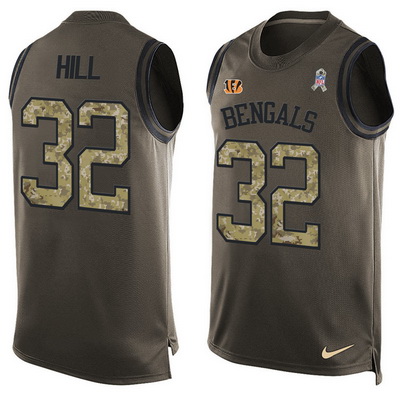 Men's Cincinnati Bengals #32 Jeremy Hill Green Salute to Service Hot Pressing Player Name & Number Nike NFL Tank Top Jersey