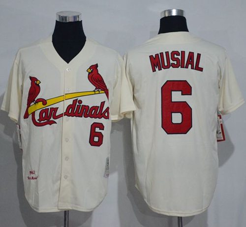 Men's St. Louis Cardinals #6 Stan Musial Cream Stitched 1963 MLB Cooperstown Collection Jersey