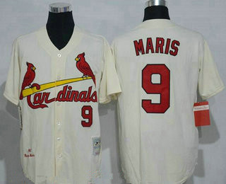 Men's St. Louis Cardinals #9 Roger Maris Cream Stitched 1967 MLB Cooperstown Collection Jersey