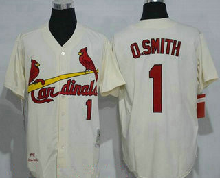 Men's St. Louis Cardinals #1 Ozzie Smith Cream Stitched 1992 MLB Cooperstown Collection Jersey