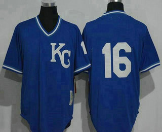 Men's Kansas City Royals #16 Bo Jackson KC Navy Blue Pullover Throwback Jersey