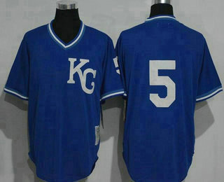 Men's Kansas City Royals #5 George Brett KC Navy Blue Pullover Throwback Jersey