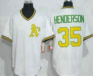 Men's Oakland Athletics #35 Rickey Henderson White Pullover Throwback Jersey