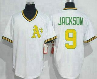 Men's Oakland Athletics #9 Reggie Jackson White Pullover Throwback Jersey