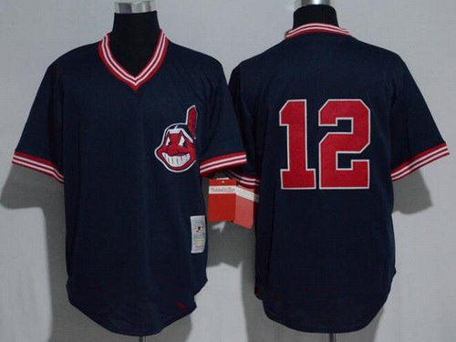 Men's Cleveland Indians #12 Francisco Lindor Navy Blue Throwback Mesh Batting Practice Stitched MLB Jersey