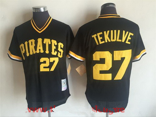 Men's Pittsburgh Pirates #27 Kent Tekulve Black Mesh Batting Practice Throwback Jersey