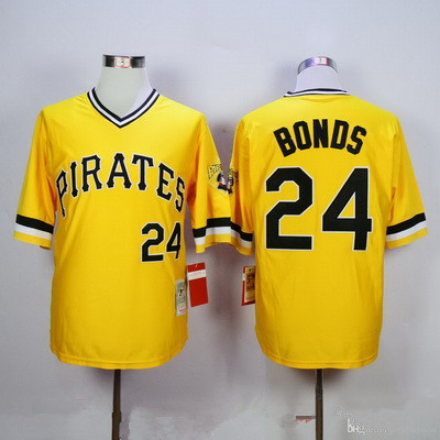 Men's Pittsburgh Pirates #24 Barry Bonds Yellow Pullover Throwback Stitched MLB Jersey