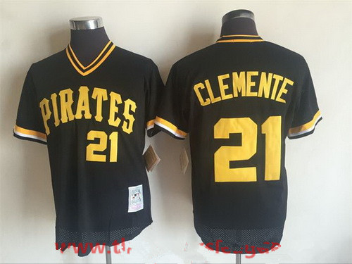 Men's Pittsburgh Pirates #21 Roberto Clemente Black Mesh Batting Practice Throwback Jersey