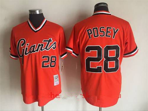 Men's San Francisco Giants #28 Buster Posey Orange Pullover Throwback Cooperstown Collection Stitched MLB Jersey