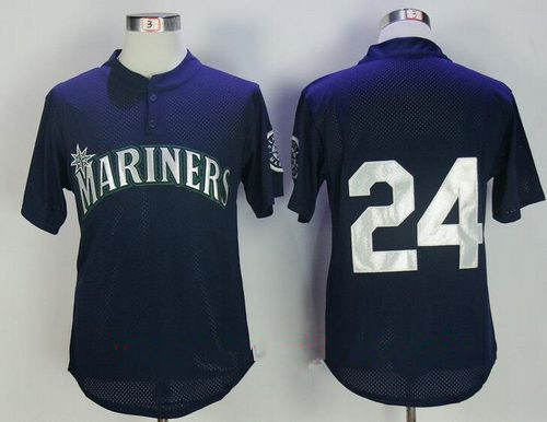 Men's Seattle Mariners #24 Ken Griffey Jr. Navy Blue Throwback Mesh Batting Practice Stitched MLB Jersey