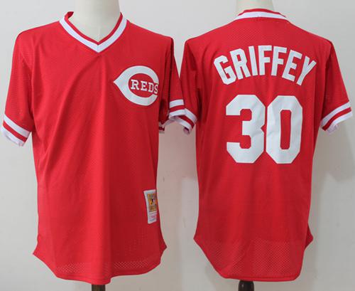 Reds #30 Ken Griffey Red Throwback Stitched MLB Jersey