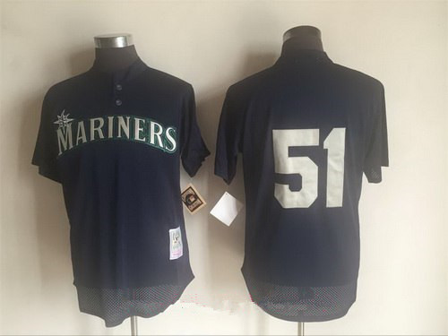 Men's Seattle Mariners #51 Randy Johnson Navy Blue Mesh Batting Practice Throwback Baseball Jersey