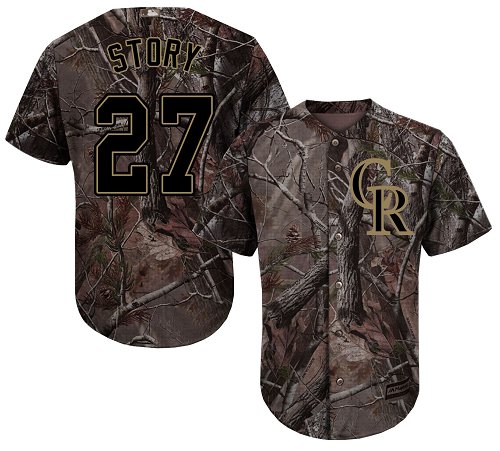 Colorado Rockies #27 Trevor Story Camo Realtree Collection Cool Base Stitched MLB Jersey