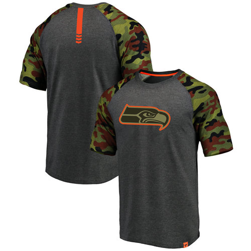 Seattle Seahawks College Heathered Gray NFL Pro Line Camo Recon Camo Raglan T-Shirt
