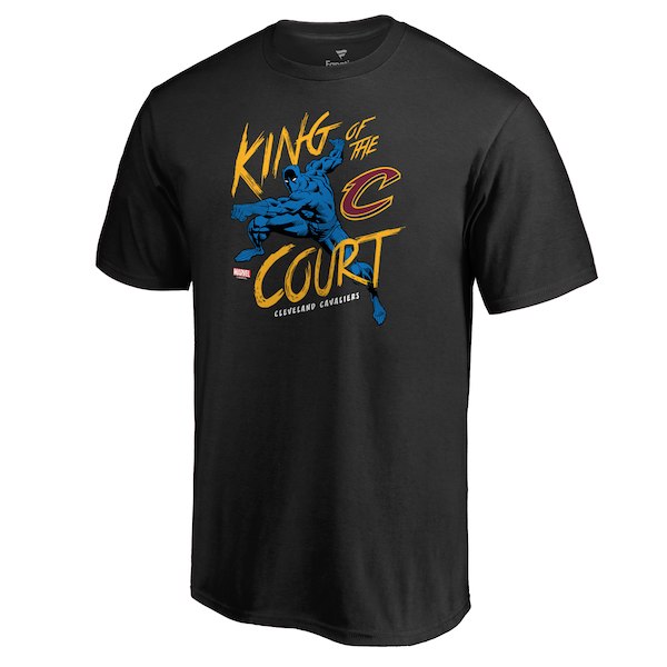Men's Cleveland Cavaliers Black Marvel Black Panther King of the Court T-Shirt