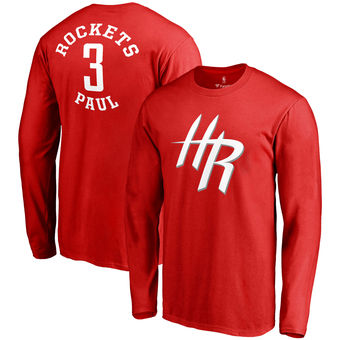 Men's Houston Rockets 3 Chris Paul Red Round About Name & Number Long Sleeve T-Shirt