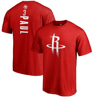 Men's Houston Rockets 3 Chris Paul Red Backer Name & Number T-Shirt