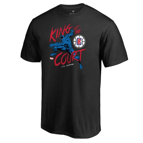 Men's LA Clippers Black Marvel Black Panther King of the Court T-Shirt