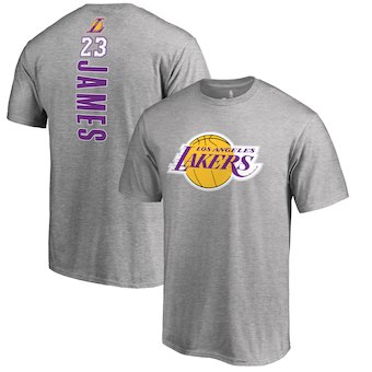 Men's Los Angeles Lakers 23 LeBron James Heather Gray Backer Name & Number T-Shirt