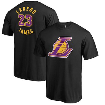 Men's Los Angeles Lakers 23 LeBron James Black Round About Name & Number T-Shirt