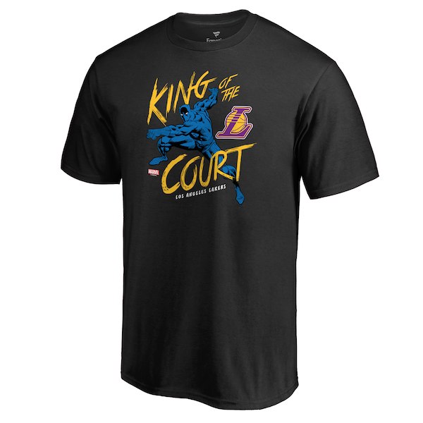 Men's Los Angeles Lakers Black Marvel Black Panther King of the Court T-Shirt