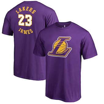 Men's Los Angeles Lakers 23 LeBron James Purple Round About Name & Number T-Shirt