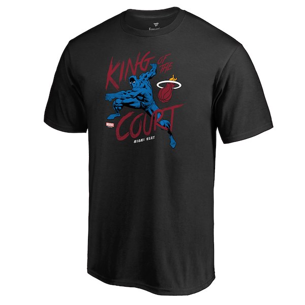 Men's Miami Heat Black Marvel Black Panther King of the Court T-Shirt