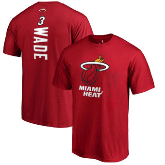 Men's Miami Heat Dwyane 3 Wade Red Backer Name & Number T-Shirt