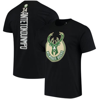 Men's Milwaukee Bucks 34 Giannis Antetokounmpo Black Backer Name & Number T-Shirt