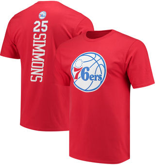 Men's Philadelphia 76ers 25 Ben Simmons Red Backer Name & Number T-Shirt