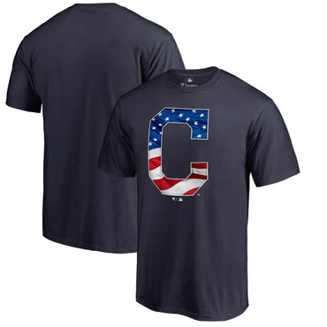 Men's Cleveland Indians Navy Banner Wave T Shirt