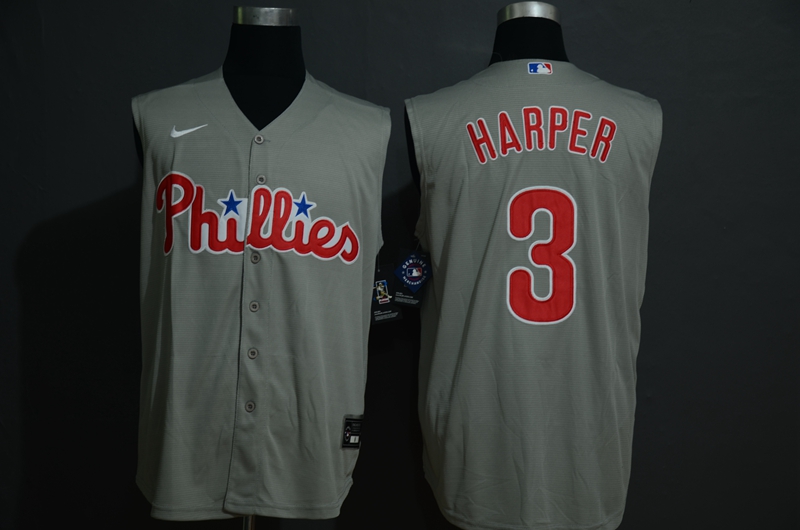 Men's Philadelphia Phillies #3 Bryce Harper Gray 2020 Cool and Refreshing Sleeveless Fan Stitched MLB Nike Jersey