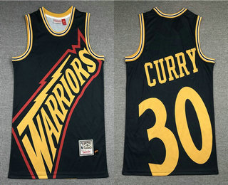 Men's Golden State Warriors #30 Stephen Curry Black Big Face Hardwood Classics Soul Swingman Throwback Jersey