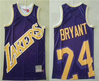 Men's Los Angeles Lakers #24 Kobe Bryant Purple Big Face Hardwood Classics Soul Swingman Throwback Jersey