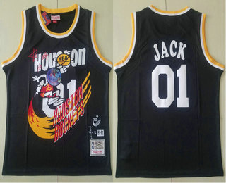 Travis Scott X Br X MN Houston Rockets #01 Jack Black Basketball Swingman Stitched Throwback Jersey