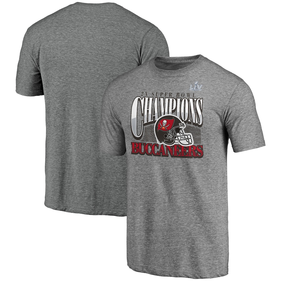 Men's Tampa Bay Buccaneers Heathered Gray 2 Time Super Bowl Champions Nickel Tri Blend T-Shirt