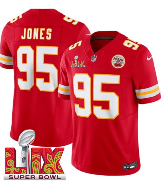 Men's Kansas City Chiefs #95 Chris Jones Red 2025 F.U.S.E. Super Bowl LIX Patch Vapor Untouchable Limited Football Stitched Jersey