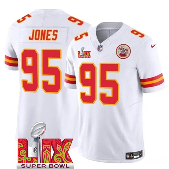 Men's Kansas City Chiefs #95 Chris Jones White 2025 F.U.S.E. Super Bowl LIX Patch Vapor Untouchable Limited Football Stitched Jersey