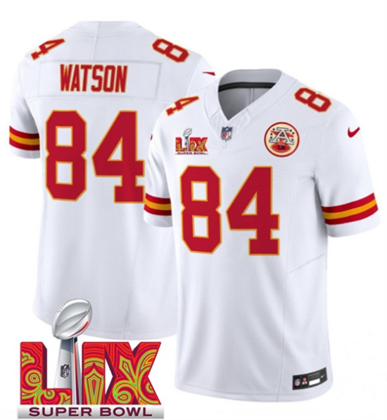 Men’s Kansas City Chiefs #84 Justin Watson White 2025 F.U.S.E. Super Bowl LIX Patch Vapor Untouchable Limited Football Stitched Jersey