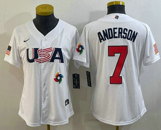 Women's USA Baseball #7 Tim Anderson 2023 White World Classic Stitched Jerseys