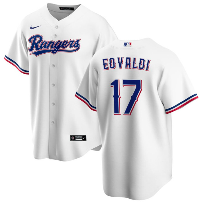 Men's Texas Rangers #17 Nathan Eovaldi White Cool Base Stitched Baseball Jersey