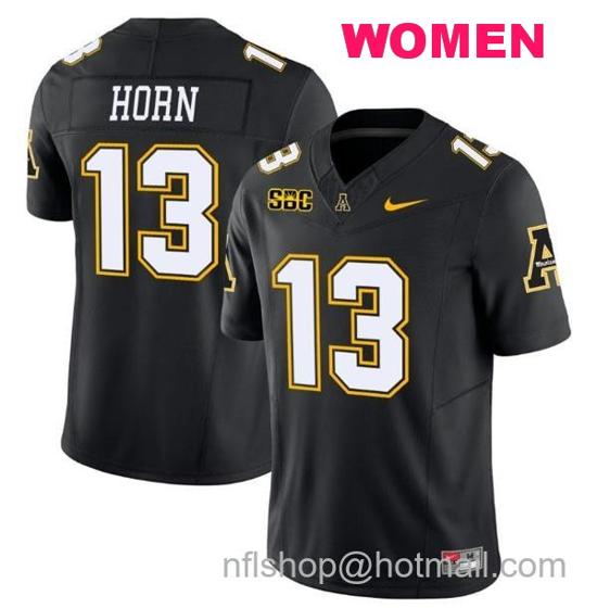 Women's Nike Christan Horn Jersey #13 Appalachian State Mountaineers Vapor Limited College Football Black