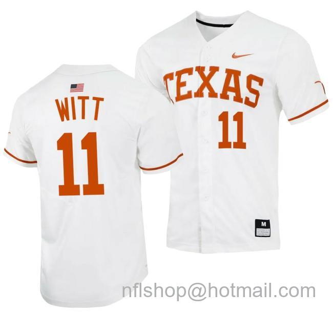Men's Tanner Witt Jersey Texas Longhorns Baseball NCAA College 2023 MLB Draft Top prospects White #11