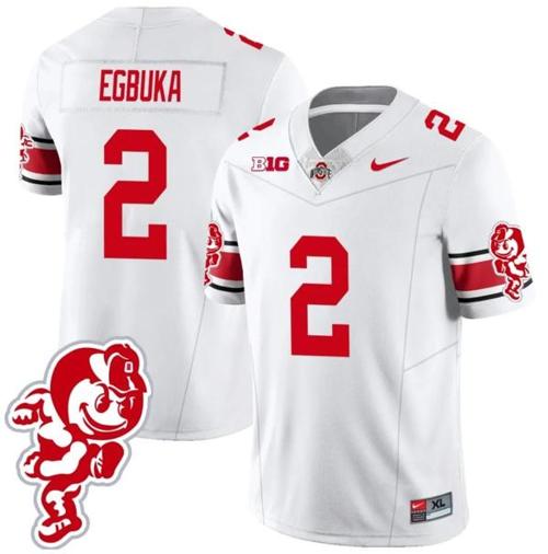 Youth Nike Emeka Egbuka Jersey #2 Ohio State Buckeyes Football 2023 Stitched Brutus Buckeye Patch White